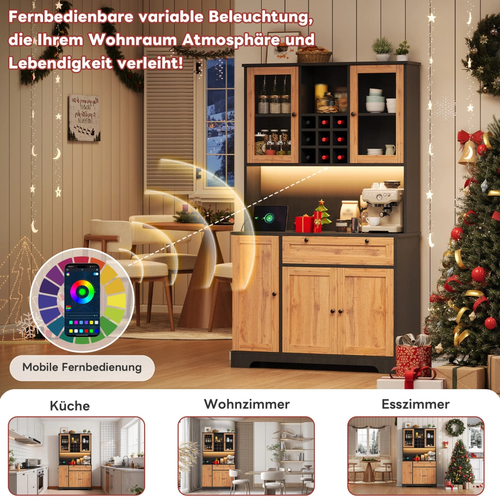 Credenza cucina con LED, presa integrata e vano portabottiglie