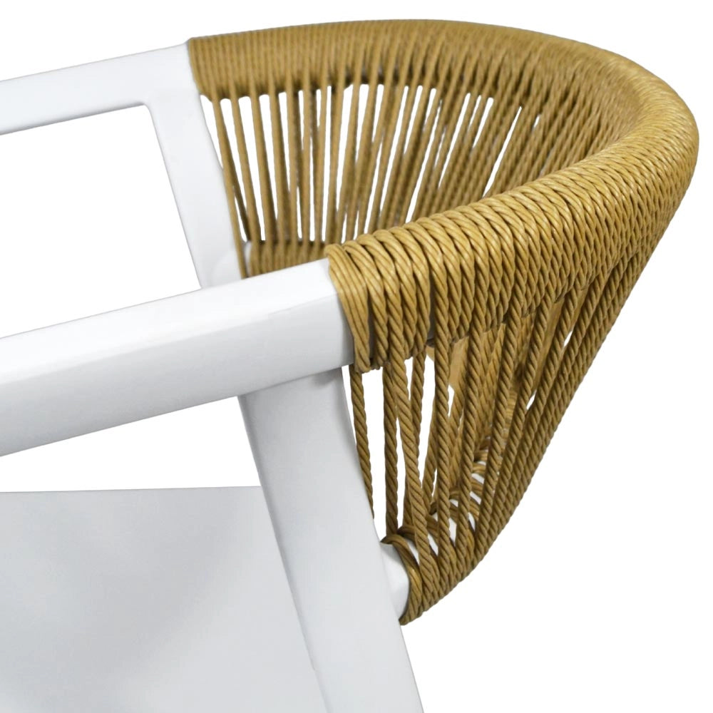 Sedie da Bar Sety in plastica bianca con schienale curvo a corda beige