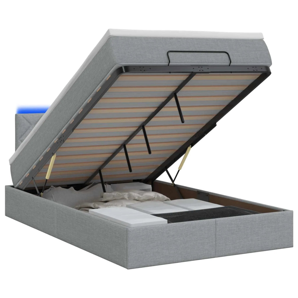 Letto Ottomano con Materasso e LED Grigio Chiaro 120 x 200 cm 3456981
