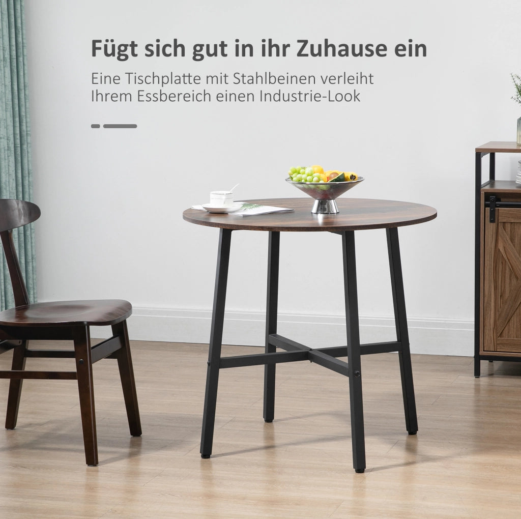 Tavolo da pranzo rotondo in metallo e legno 80 x 80 x 76 cm, per 4 persone, colore marrone