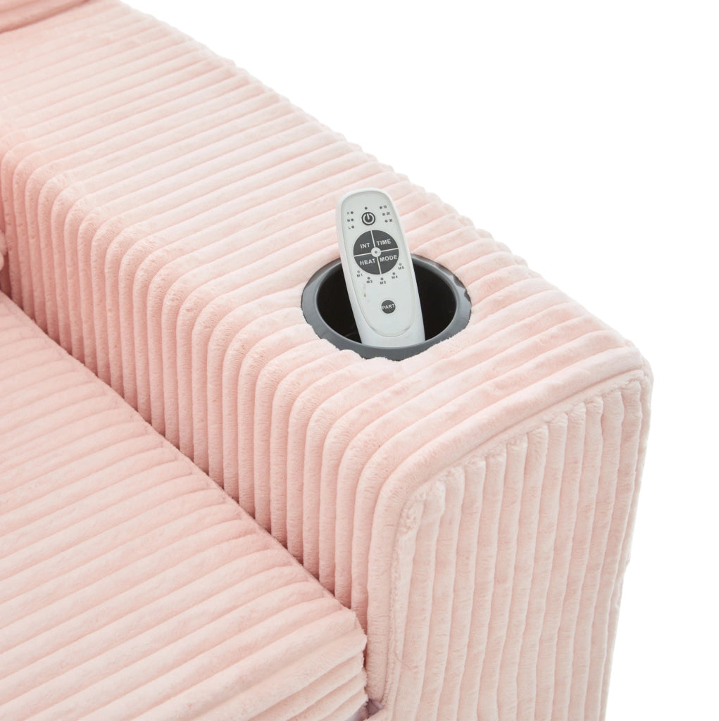 Divano modulare a 2 posti in velluto a coste rosa; 172 x 87 x 64 cm; con porta bicchieri e tasche laterali