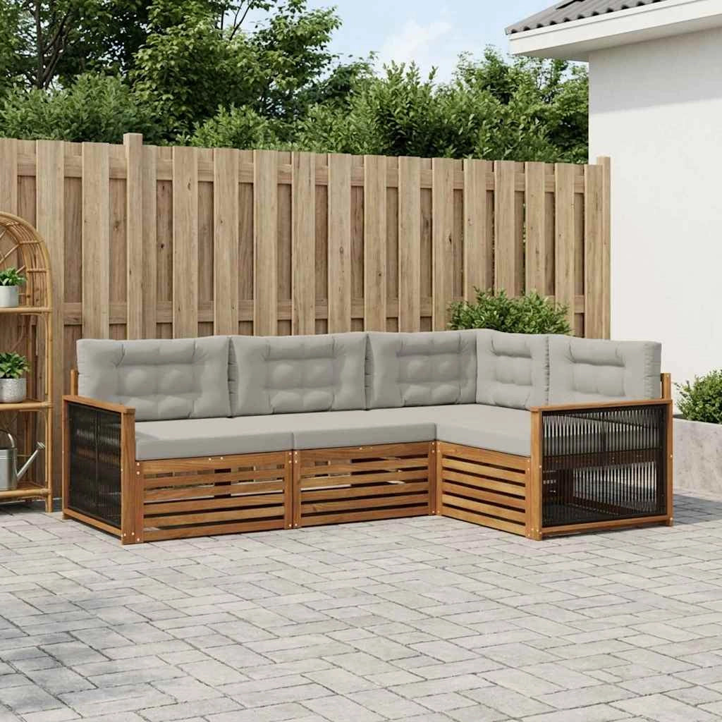 Set di divani da esterno 4 pz Naturale e Grigio Chiaro 3383294