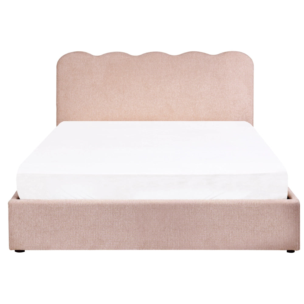 Letto in tessuto rosa pastello 160 x 200 cm contenitore elevabile con testiera e rete a doghe