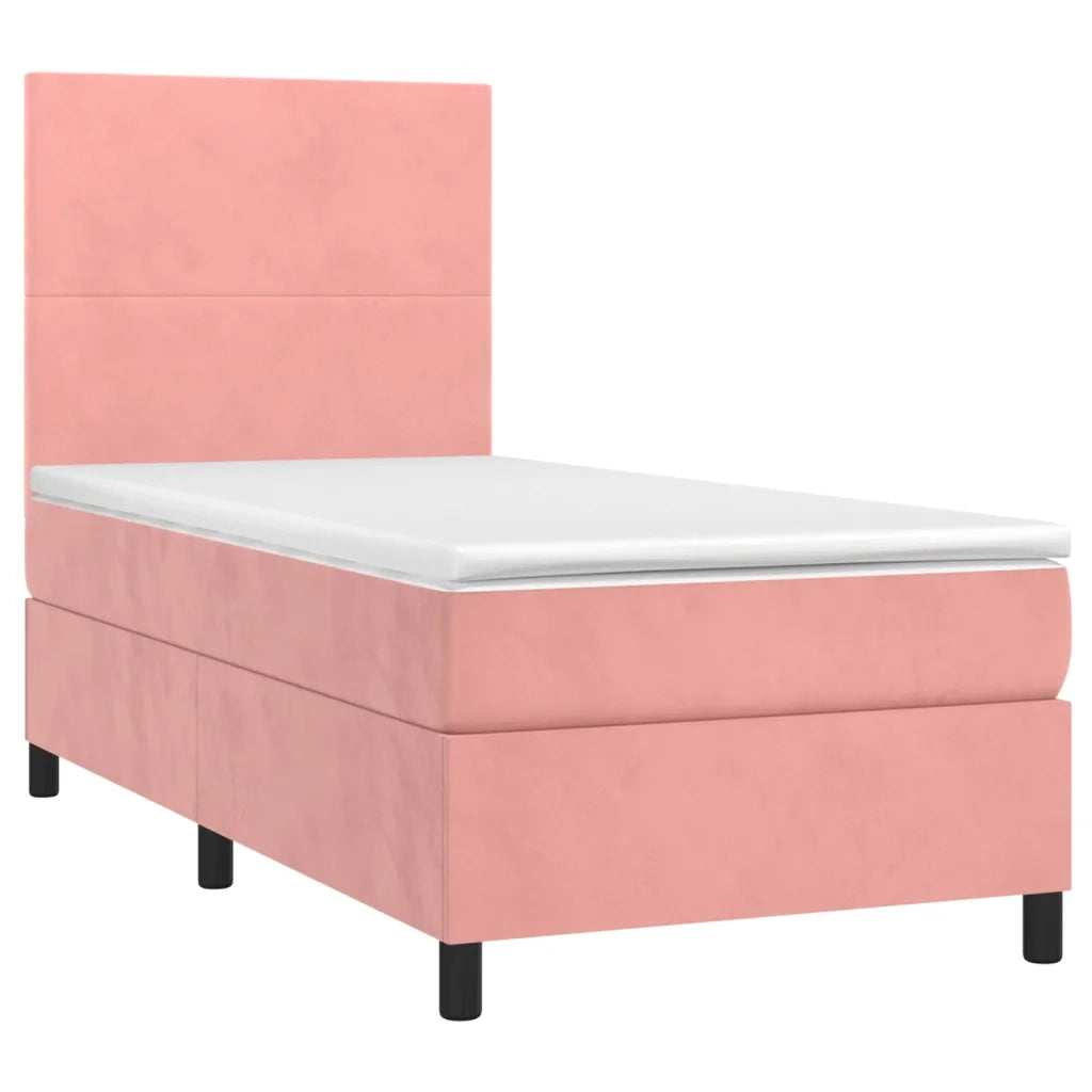 Letto a Molle con Materasso e LED Rosa 90x200 cm in Velluto 3135986