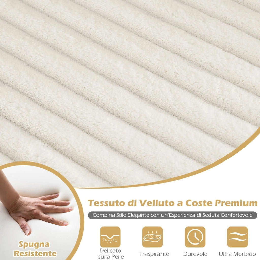 Poltrona Moderna con Tavolino, Poltrona Imbottita in Velluto a Coste con Struttura in Metallo, Cuscino Imbottito in Spugna, Sedia Comoda per Soggiorno e Camera da Letto