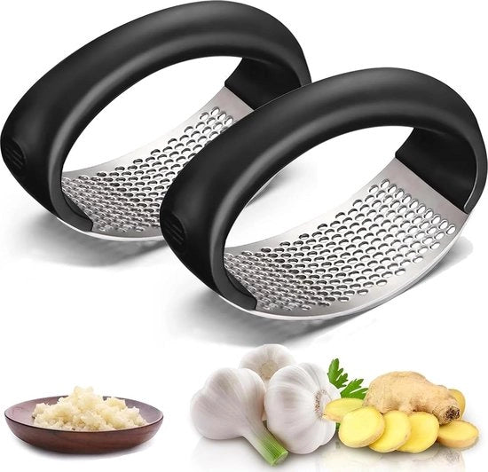 Snodo di aglio in acciaio inossidabile - affettatrice di aglio manuale per uso domestico - utensile da cucina - aglio zenzero - 2 pezzi neri