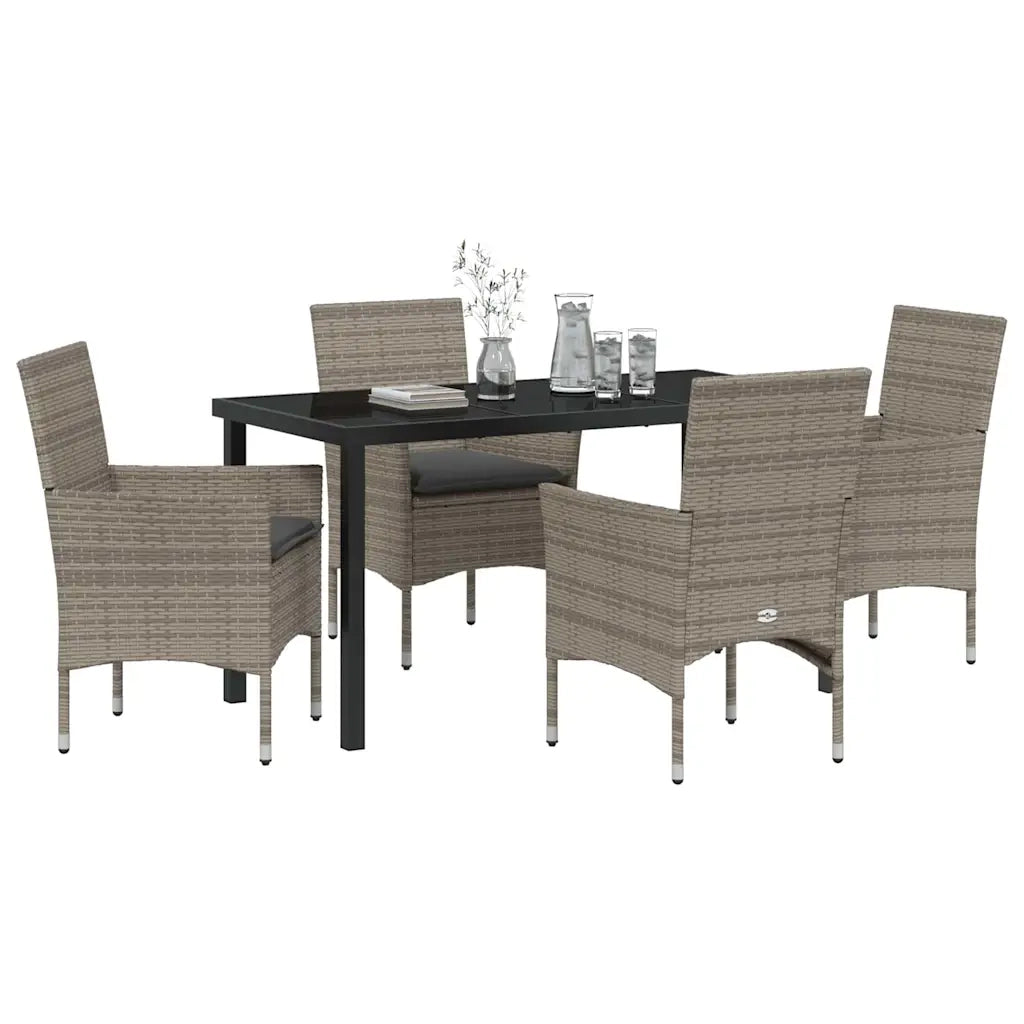 Set da Pranzo per Giardino con cuscino 5 pcs Grigio polyrattan