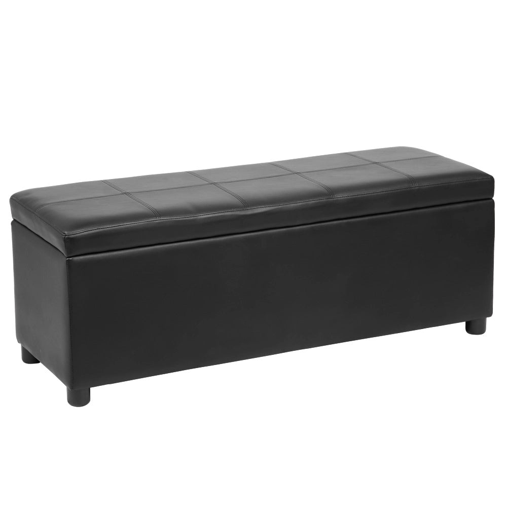 Cassapanca Bukit con Seduta Imbottita Ottomana Contenitore 118x37x43 cm Similpelle Nero [en.casa]