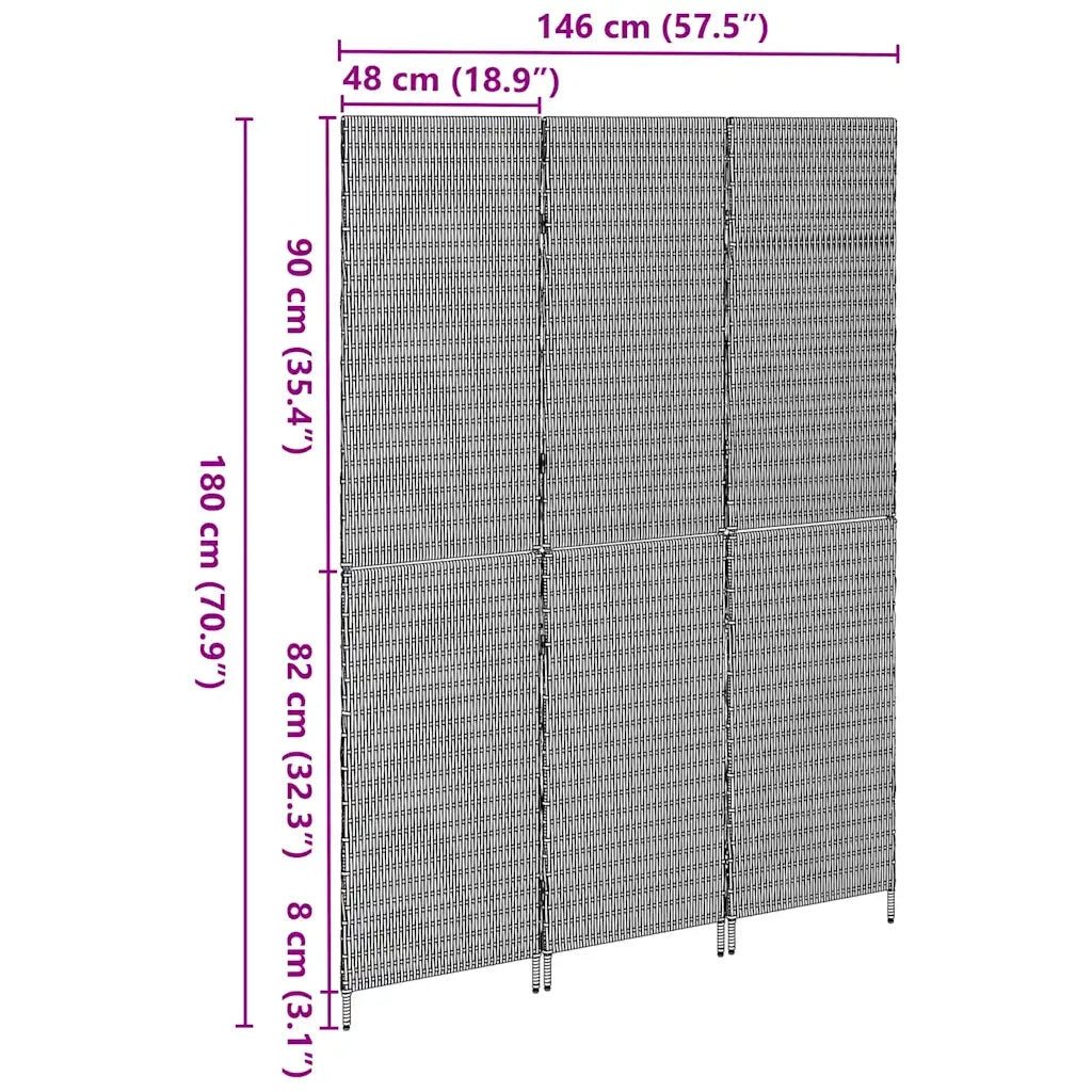 Divider per stanze | Paravento | Divisorio Ambienti Nero 146 x 180 cm polyrattan