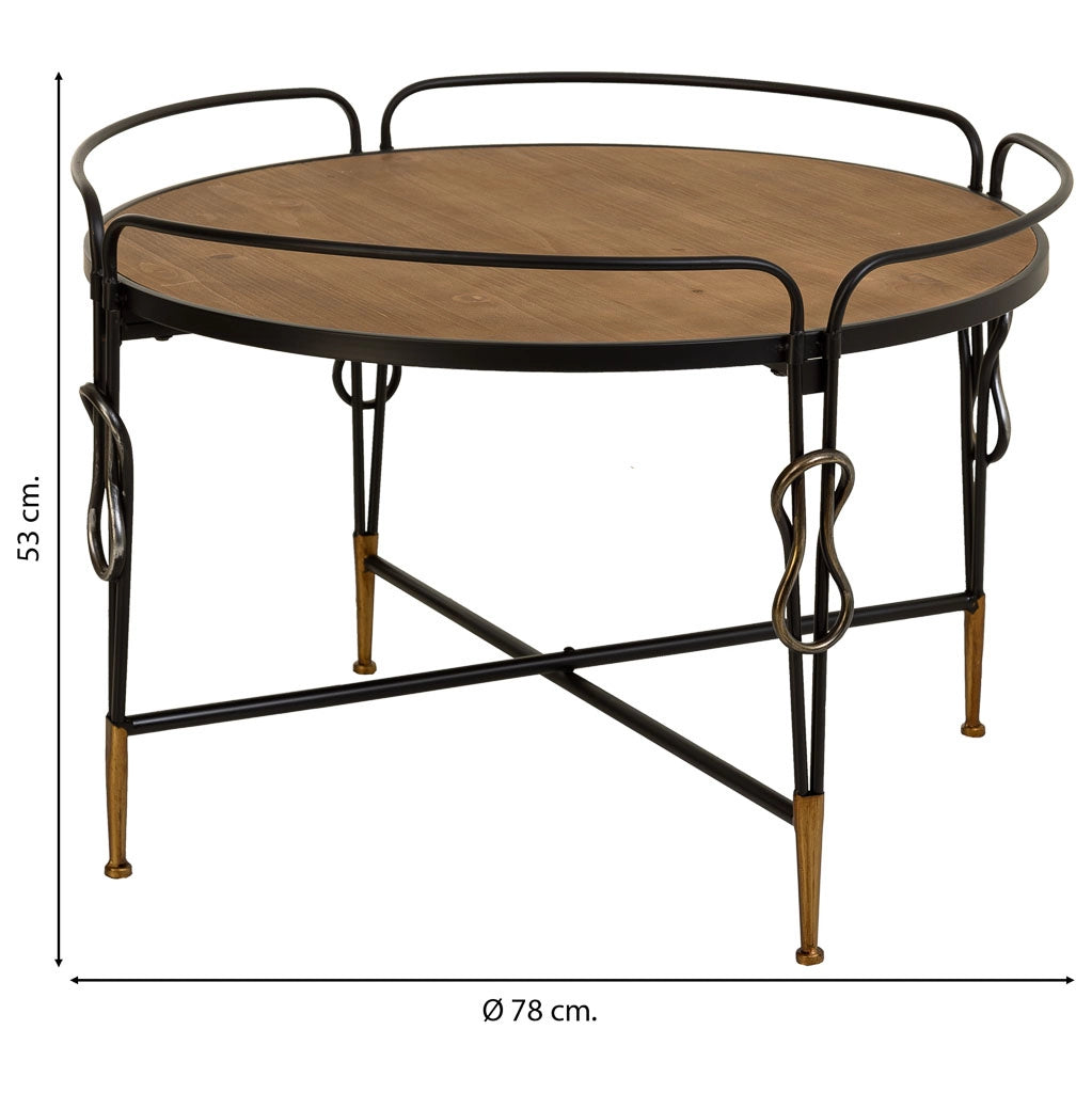 Tavolino in legno e metallo nero 78x78x53h cm
