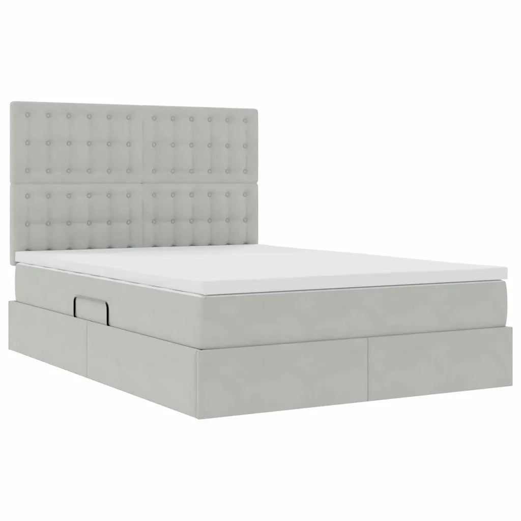Letto con contenitore e materasso Grigio chiaro 140 x 190 cm