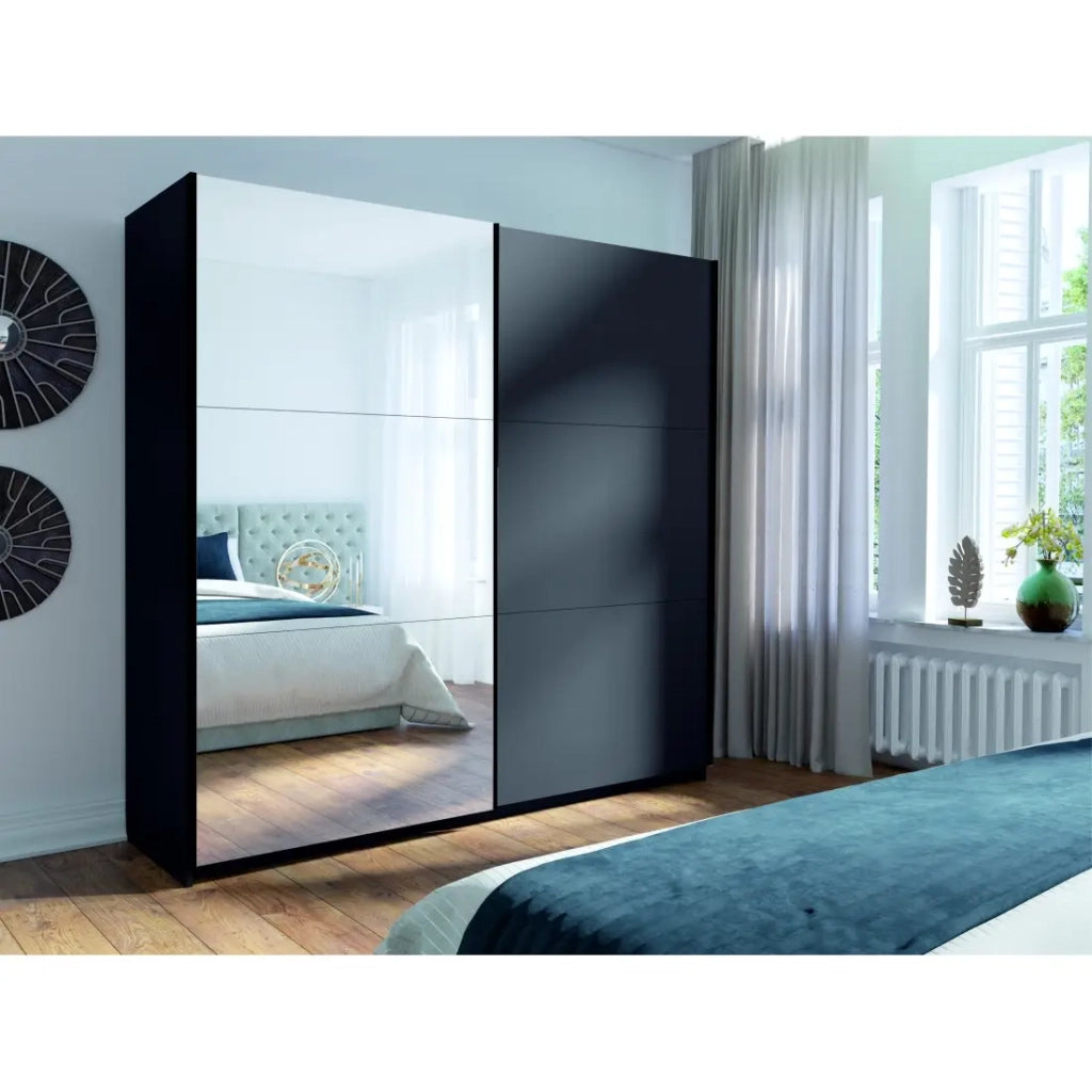 Armadio ARSALA 150 cm grigio grafite con specchio – 2 porte scorrevoli