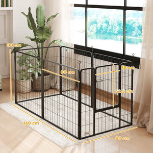 Recinto per Cani a 6 Pannelli Modulabili da 80x1,5x80A cm con Porta di Ingresso in Acciaio Nero