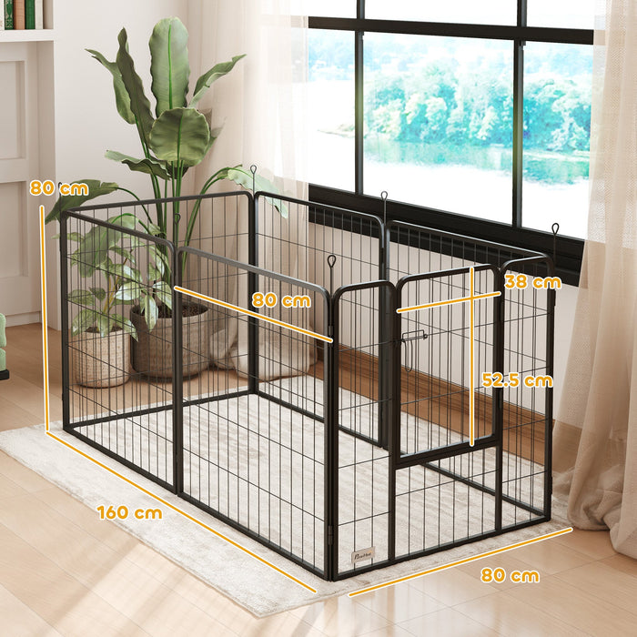 Recinto per Cani a 6 Pannelli Modulabili da 80x1,5x80A cm con Porta di Ingresso in Acciaio Nero