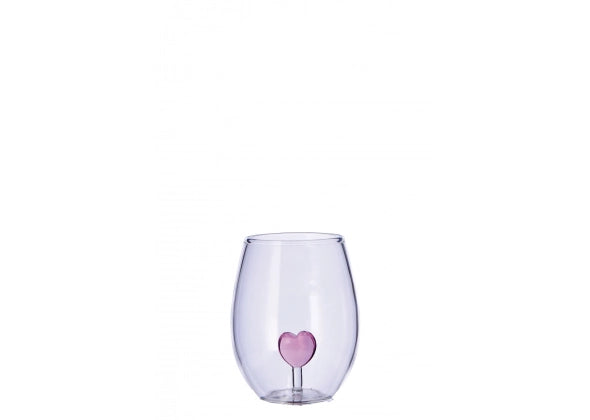 Bicchiere in vetro con figura 3d cuore rosa