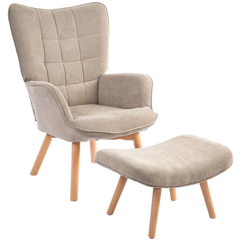 Poltrona Relax con Pouf ¨C Zephmum ¨C Tessuto Cord Marrone Chiaro