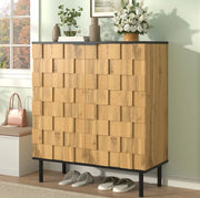 Mobile portascarpe a 2 ante con design a mosaico; 80x35x91;5 cm; effetto legno naturale