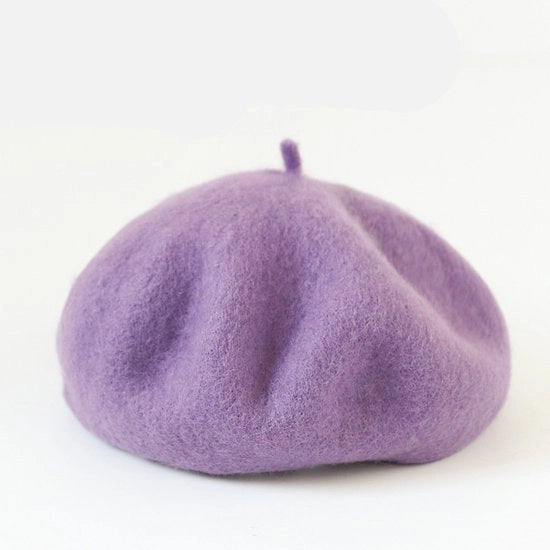 Cappello per bambine, stile autunno-inverno nuovo, cappello di lana moda per ragazze, uso quotidiano, cappello di panno a tinta unita versatile, colore viola