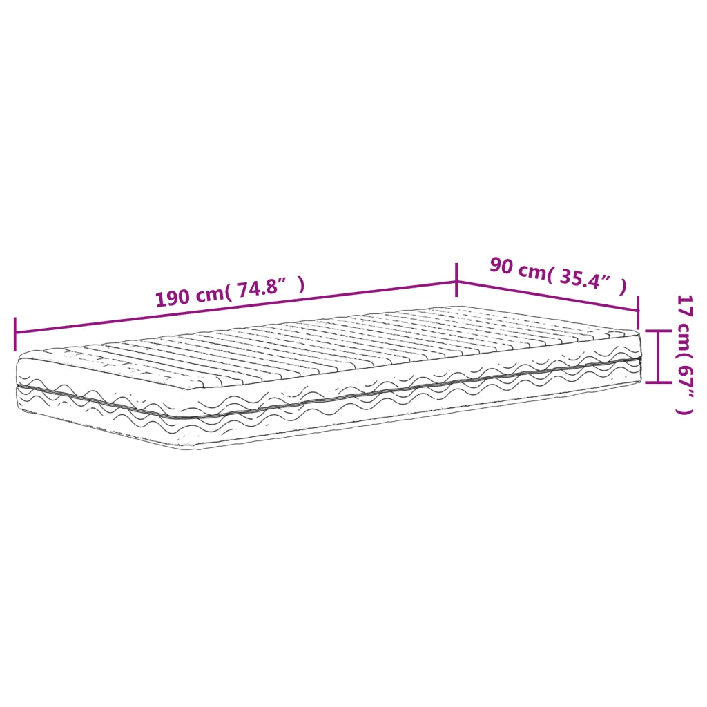 Materasso in Schiuma-Materasso per Letto Bianco 90x190 cm Durezza H2 H3