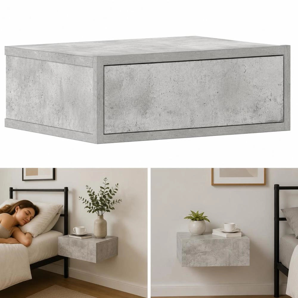 Hanging Bedside Table Concrete Grey 40x30x15 Cm Wood Material