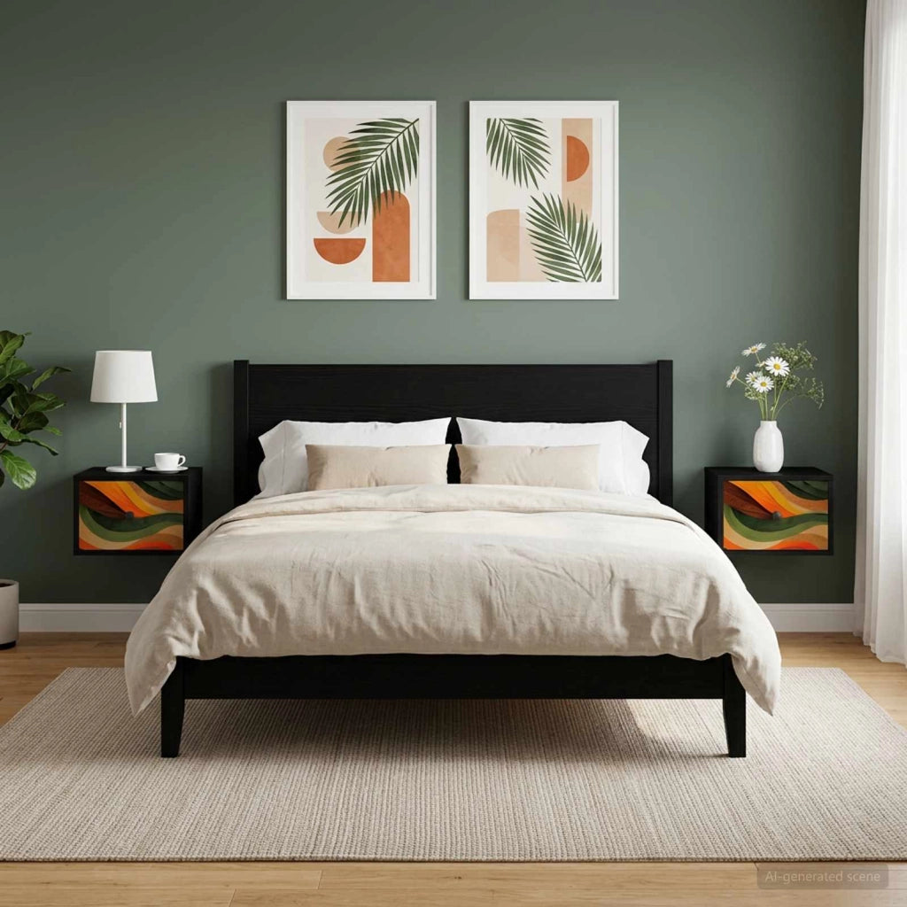 Mobiletto da comodino a parete BONN 2 pz Rovere Nero 8007480