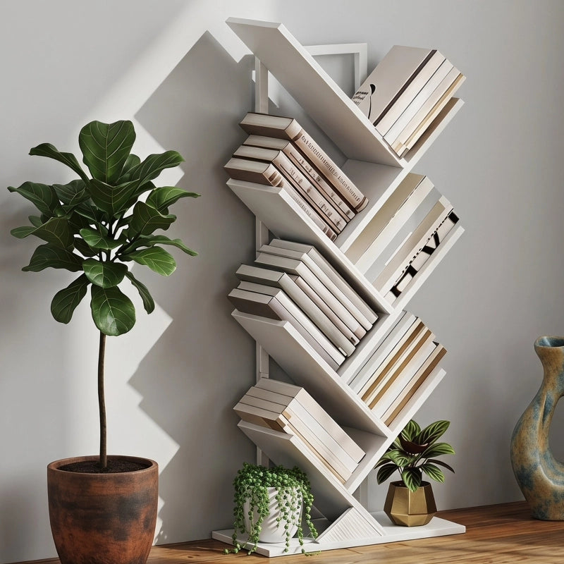 LIBRERIA A 7 RIPIANI Design ad albero 50x24x109 cm Bianco