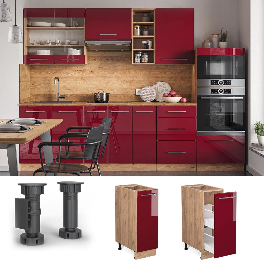 Armadio cucina dispensa alto Fame-Line Bordeaux lucido/Rovere dorato 30 cm, PL Rovere Vicco