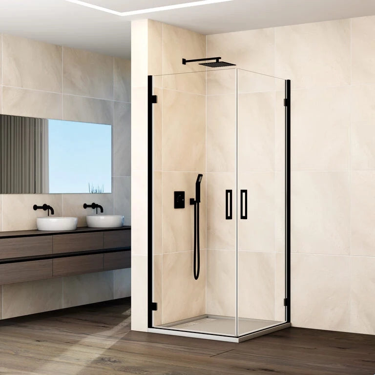 Box doccia angolare GLASS 2 porte battenti 43,5-45,5/43,5-45,5 cm nero vetro trasparente