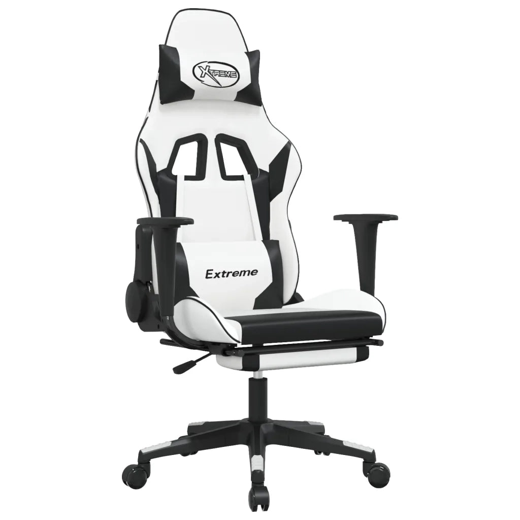 Sedia da Gaming | Sedia da e-sports con Poggiapiedi Bianco e Nero in Similpelle