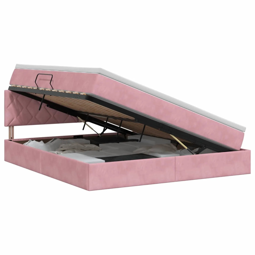 Letto con Contenitore con testiera Rosa 140 x 200 cm Velluto 3458876