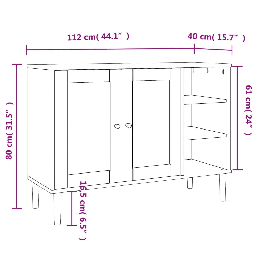 Buffet credenza cassettiera armadio mobile contenitore organizer per cucina soggiorno effetto rattan 112 x 40 x 80 cm legno massello di pino bianco 02_0036222