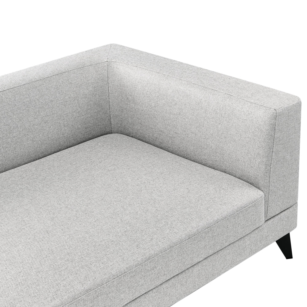Divano angolare moderno con bracciolo sinistro Rivestimento in lino sintetico idrorepellente Gambe in ferro nero con cuscini grigio