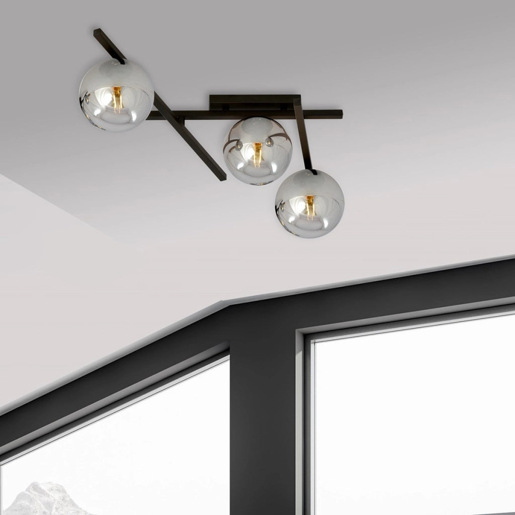 Lampada a sospensione Smart in acciaio nero con diffusori in vetro grafite