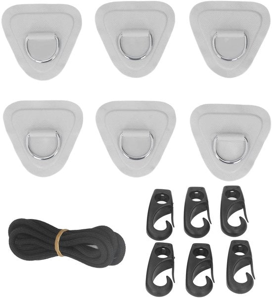 Set di cavi bungee 6 pezzi - patch D-ring - cavo elastico - acciaio inox - per barche gonfiabili - anello D rinforzato in PVC