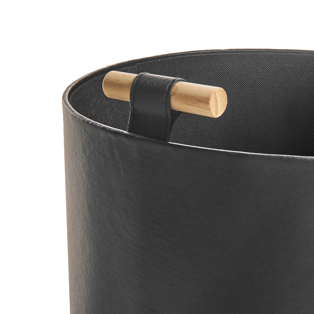 Set di 3 cesti portaoggetti fatti a mano con manici in ecopelle nero