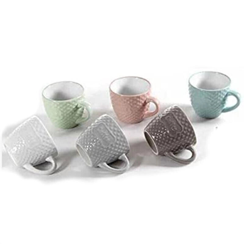 SET 6 TAZZINE CAFFÈ SENZA PIATTINO CON SCRITTA "COFFE" A POIS IN RILIEVO  100CC
