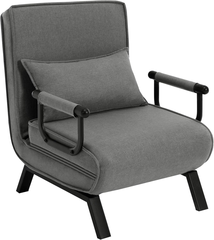 Poltrona Relax Reclinabile Convertibile, Divano Letto Trasformabile 3 in 1, con Schienale Regolabile in 5 Posizioni, Cuscino Rimovibile, Seduta Imbottita, 65 x 75 x 78cm, Grigio Scuro