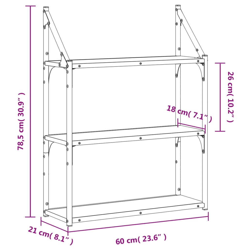 Scaffale Parete 3Ripiani Grigio Sonoma 60x21x78,5cm Multistrato 835452