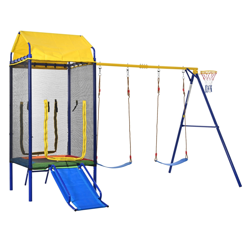 Parco Giochi da Esterno 4 in 1 336x217x238 cm con Trampolino; Altalene; Scivolo e Canestro