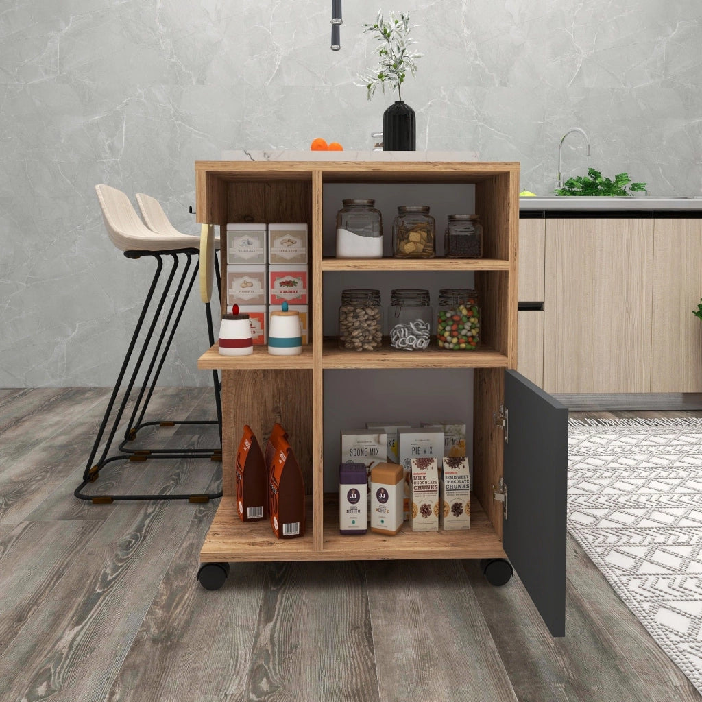 Fornelli, Armadio Multiuso 1 Anta 5 Ripiani, 60x81h cm Marrone Rovere