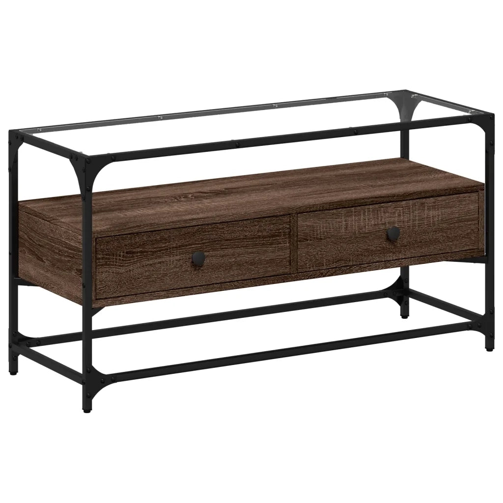 Mobile TV | Armadietto TV | Mobile Porta TV Piano Vetro Rovere Marrone 98x35x51 Legno Multistrato