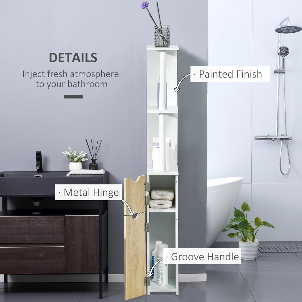 EasyComfort Colonna Bagno con 2 Ripiani e 2 Armadietti, Mobile Alto Salvaspazio 15.2x29.8x118 cm, Bianco e color Legno