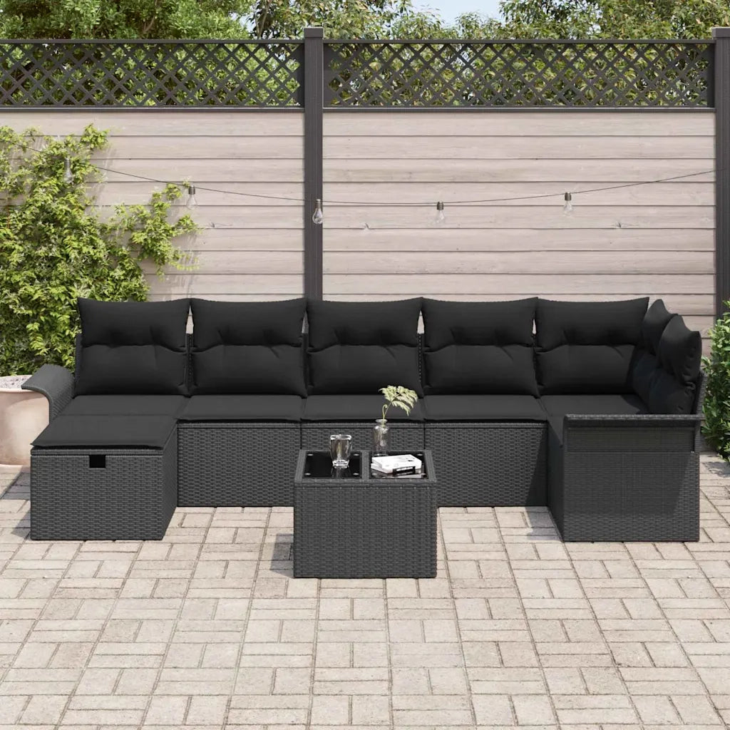 Set Divano da Giardino con cuscino 8 pcs Nero polyrattan 3358912