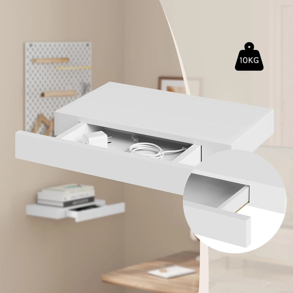 Mensola da Muro, Scaffale Parete Moderno, Mensola con Cassetto in MDF per Soggiorno, Camera da Letto, Cucina, 40x25x5cm Bianco, RG9344ws