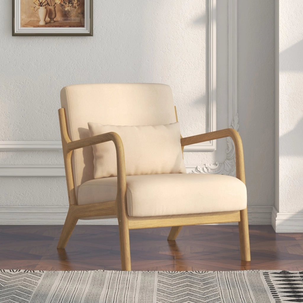 Poltrona relax ¨C Minimal ¨C velluto beige con struttura in legno