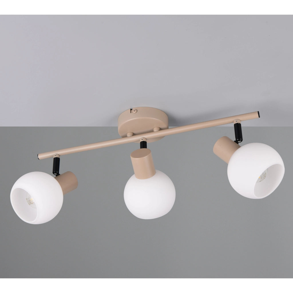 BARRA 3 SPOT E14 BOBA 45CM BEIGE/VETRI BIANCHI
