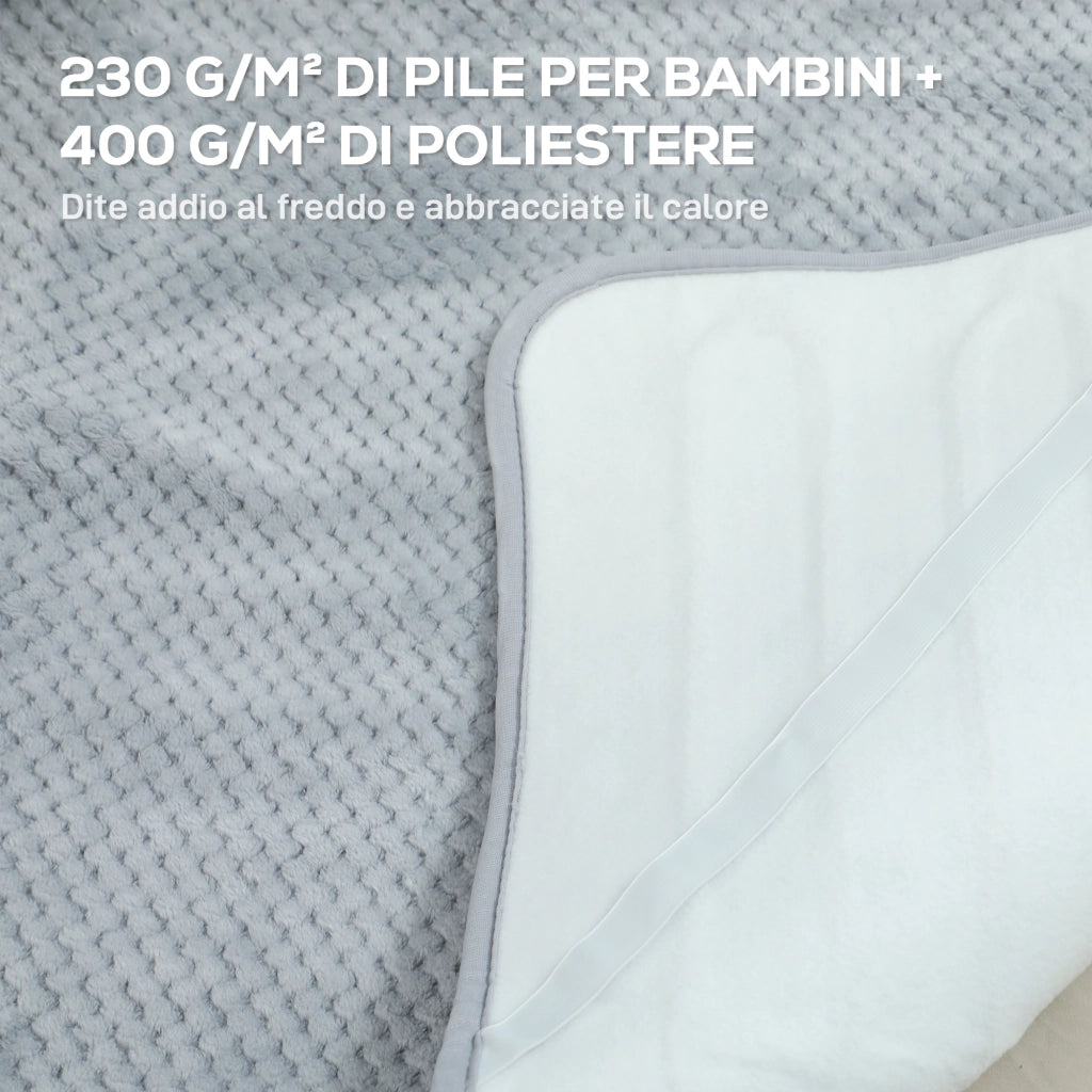 Coperta Elettrica 160x140 cm con 5 Livelli di Calore e 2 Telecomandi in Pile e Poliestere Grigio