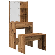 Set Tavolo da Toeletta | Tavolo da Trucco con LED Legno Antico Legno Multistrato
