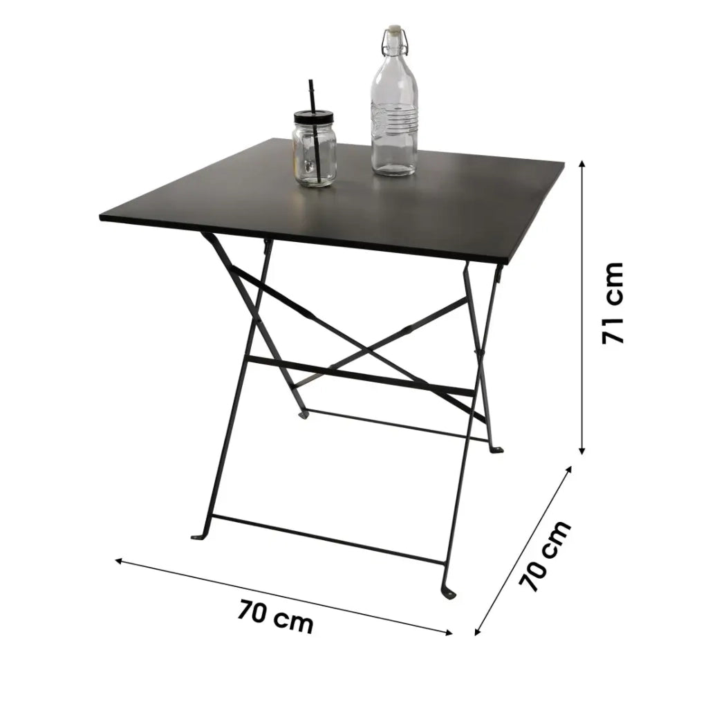 Tavolo da giardino quadrato pieghevole – 70x70x70 cm – Metallo grigio – Pratico e resistente