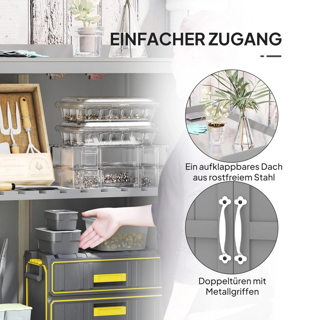 Armadio da giardino con piano lavoro ¨C zephmum ¨C legno e acciaio inox, grigio